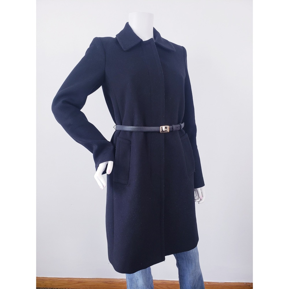 Coach Wool Blend Belted Trench Coat Black Long Sleeve Collared Womens Size 4